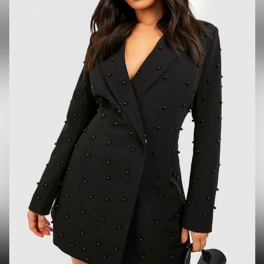 Boohoo Petite Pearl Detail Blazer Dress